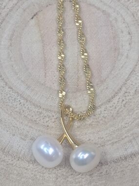Cultured Pearl Twist Necklace 18” | 18K Gold Plated Rope Chain | Two 8mm Pearls